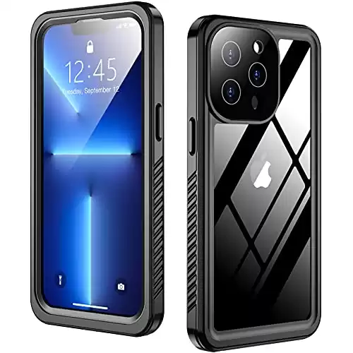 Eonfine Compatible with iPhone 13 Pro Case Waterproof, Full Body Cover with Built in Screen Protector Heavy Duty Shockproof IP68 Waterproof Case (Black)