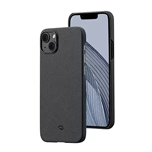PITAKA Case for iPhone 14 Compatible with MagSafe, Slim & Light iPhone 14 Case 6.1-inch with a Case-Less Touch Feeling, 600D Aramid Fiber Made [MagEZ Case 3 - Black/Grey(Twill)]