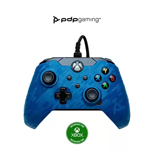PDP Wired Game Controller - Xbox Series X|S, Xbox One, PC/Laptop Windows 10, Steam Gaming Controller - Perfect for FPS Games - Dual Vibration Videogame Gamepad - Blue Camo / Camouflage