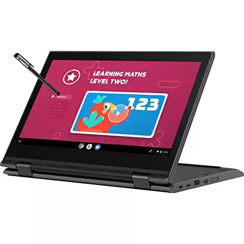Lenovo 300e 11.6" 2-in-1 Touchscreen Chromebook (Intel N4020, 4GB RAM, 32GB Storage, Stylus, Webcam), Ruggedized & Water Resistant, Flip Convertible Home & Education Laptop, IST Pen, Chro...
