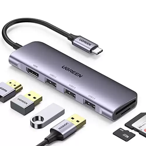 UGREEN USB C Hub, 6-in-1 USB C to USB Adapter, 4K HDMI Adapter Multiport Dongle, 3 USB 3.0 Ports, SD/TF Card Reader, USB Converter Compatible with Laptop, MacBook Pro, iPad and More Type C Devices