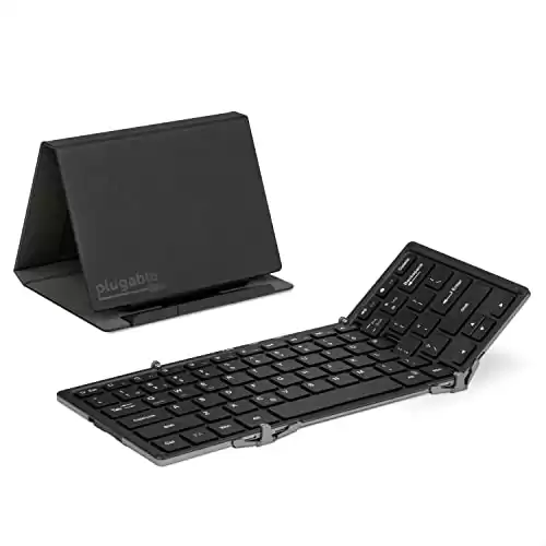 Plugable Foldable Bluetooth Keyboard Compatible with iPad, iPhones, Android, and Windows, Full-Size Multi-Device Keyboard, Wireless and Portable with Included Stand for iPad/iPhone (11.5 inches)