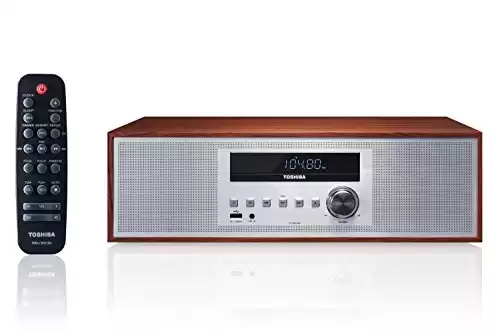 Toshiba TY-CWU700 Vintage Style Retro Look Micro Component Wireless Bluetooth Audio Streaming & CD Player Wood Speaker System + Remote, USB Port for MP3 Playback, FM Stereo Digital Tuner, AUX Inpu...