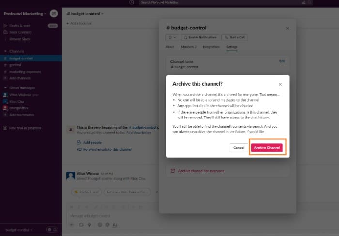How to archive Slack channel