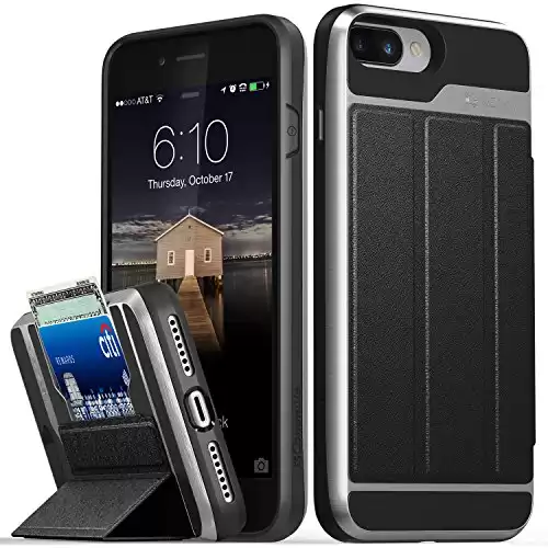 VENA Wallet Case Compatible with iPhone 8 Plus, iPhone 7 Plus, vCommute (Military Grade Drop Protection) Flip Leather Cover Card Slot with Kickstand Compatible w/iPhone 8 Plus and 7 Plus (Gray/Black)