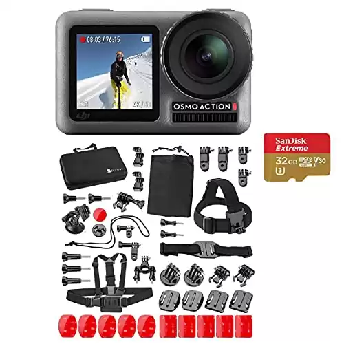 DJI OSMO Action Cam Digital Camera with 2 Displays, 11M Waterproof 4K HDR-Video 12MP, Black | Bundle Kit with Froggi Extreme Sport Action Camera Accessory Set + 32GB microSD Card