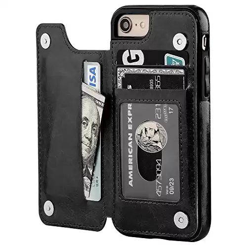 ONETOP for iPhone SE(2022) iPhone SE(2020) iPhone 7/8 Wallet Case with Card Holder, Premium PU Leather Kickstand Card Slots, Double Magnetic Clasp and Durable Shockproof Cover 4.7 Inch(Black)