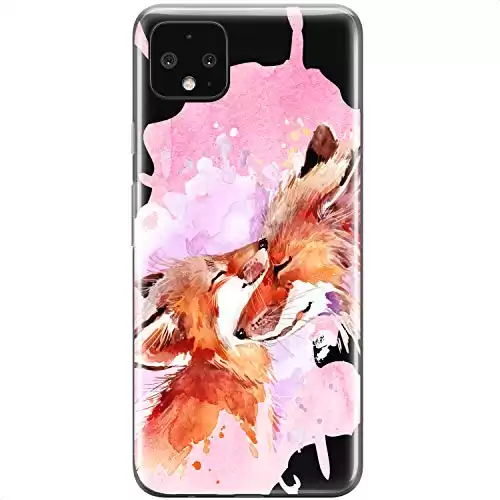 Mertak Clear Phone Case Compatible with Google Pixel 7 Pro 6a 6 Pro 5a 5G 5 4a 4 3a XL 3 Fox Family Art Child Cute Silicone Protective Cover Lightweight TPU Mother Slim Design Animal Flexible