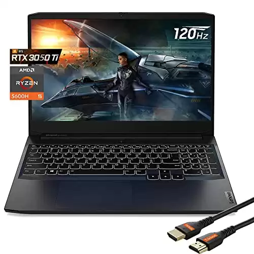 Lenovo IdeaPad 3 Gaming Laptop, NVIDIA GeForce RTX 3050 Ti, 15.6" 120Hz FHD 300Nit, AMD Ryzen5 5600H, Wi-Fi 6, Backlit Keyboard, Type-C, Webcam Privacy Shutter, /HDMI Cable (16GB RAM | 512GB PCIe...