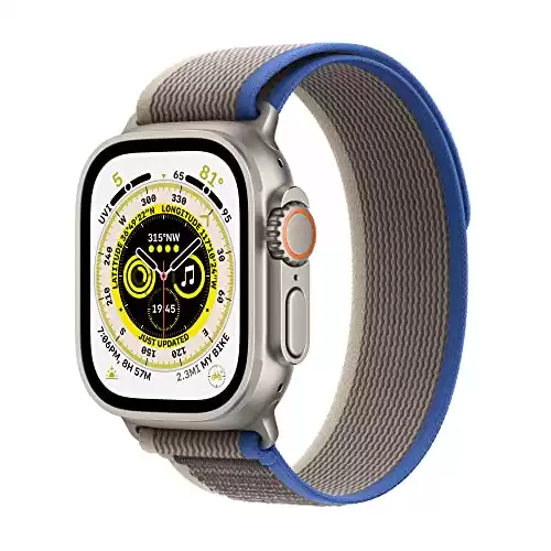 Apple Watch Ultra [GPS + Cellular 49mm] Smart Watch w/Rugged Titanium Case & Blue/Gray Trail Loop S/M. Fitness Tracker, Precision GPS, Action Button, Extra-Long Battery Life, Brighter Retina Displ...