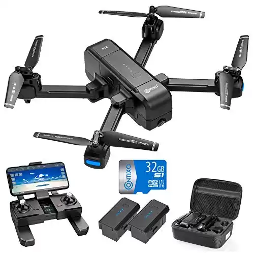 Contixo 4K GPS Quadcopter Drone with HD FPV Camera Live Video for Adults with Custom Case & 2 Batteries