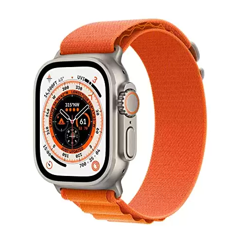 Apple Watch Ultra [GPS + Cellular 49mm] Smart Watch w/Rugged Titanium Case & Orange Alpine Loop Small. Fitness Tracker, Precision GPS, Action Button, Extra-Long Battery Life, Brighter Retina Displ...