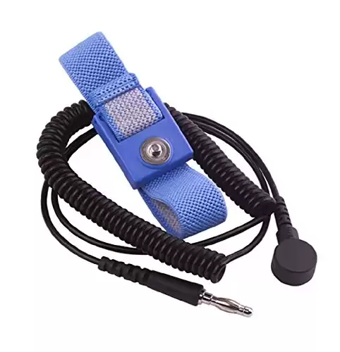 StaticTek WB1600 Series Anti Static ESD Accessories Single Wire Grounding Wrist Band Blue Fabric Wrist Straps and Coil Cord Set for ESD Work Surfaces - 6' Cord and 4mm Snap Size, 10 pack | TT_WB1...