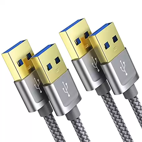 JSAUX USB 3.0 A to A Male Cable, USB to USB Cable 2 Pack(3.3ft+6.6ft) USB Male to Male Cable Double End USB Cord with Gold-Plated Connector for Hard Drive Enclosures, DVD Player, Laptop Cooler (Grey)