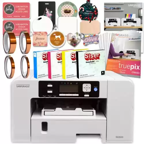 Sawgrass UHD SG500 Sublimation Printer Starter Bundle with Easysubli Ink Set, Sublimation Paper, Tape, Blanks, Designs and Access to Exclusive Content