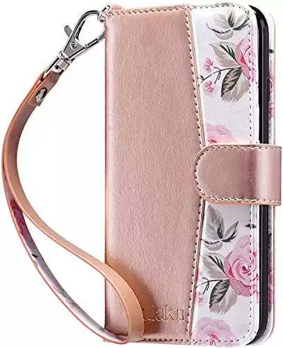 ULAK Compatible with iPhone 8 Plus Case, iPhone 7 Plus Flip Wallet Case, PU Leather Wallet Case with Card Holders Kickstand Shockproof Protective Cover for iPhone 7 Plus/8 Plus 5.5 Inch, Floral