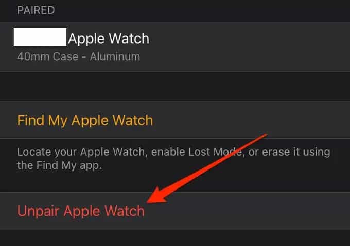 Click unpair Apple Watch.