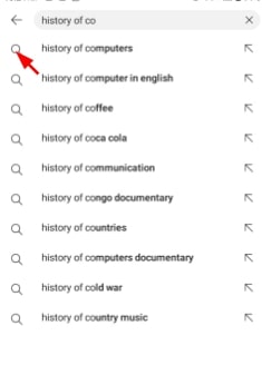 Screenshot of an example search in YouTube on an Android phone.