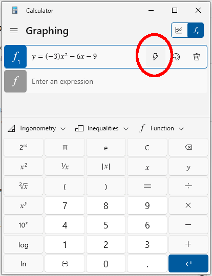 Press calc to obtain a function analysis.