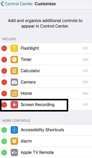 Open the Control Center and click the Screen Recording icon to start recording.