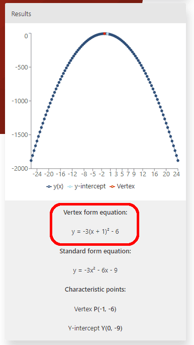 Scroll down to find the vertex conversion of your original formula.