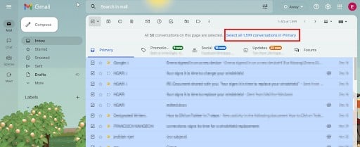 delete mass emails on gmail
