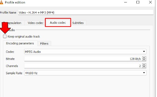 Check the keep original audio track option under the audio codec tab.