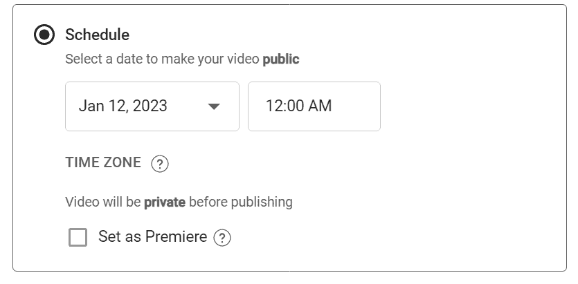 Schedule your upload if you want to schedule it to be posted on a specific day and time.