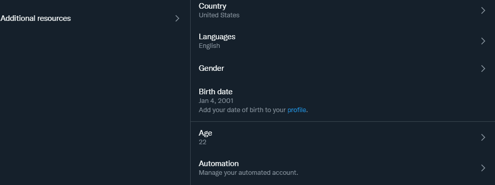 Change Twitter settings