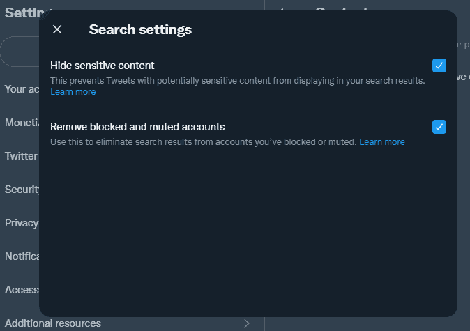 Change Twitter settings
