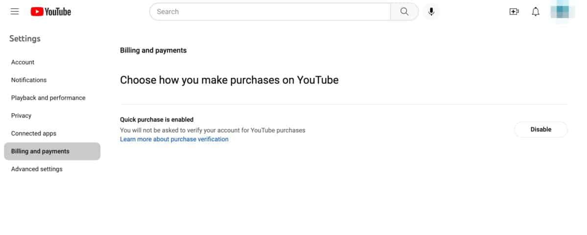 youtube billing and payments settings