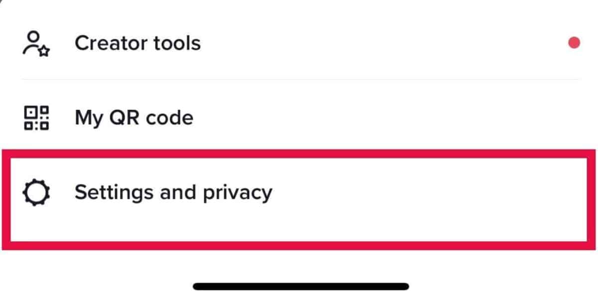 Image showing settings and privacy option on TikTok.