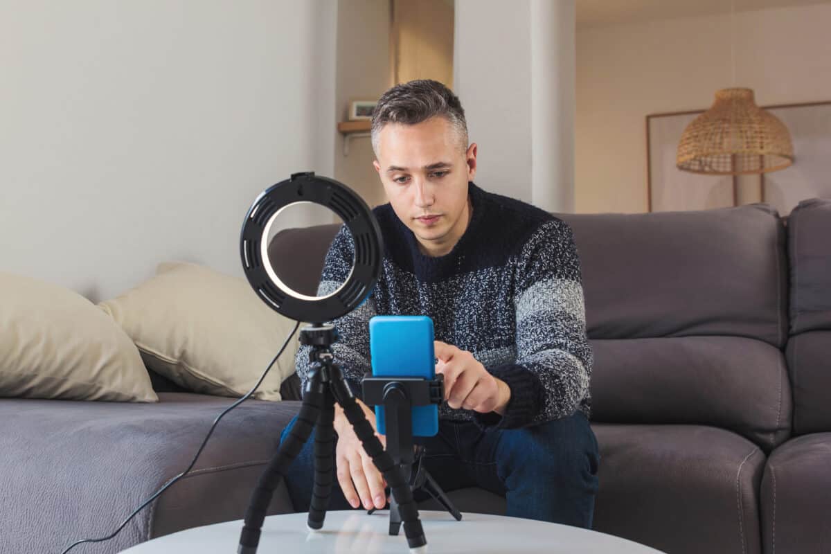 man making content creator create youtube videos filming