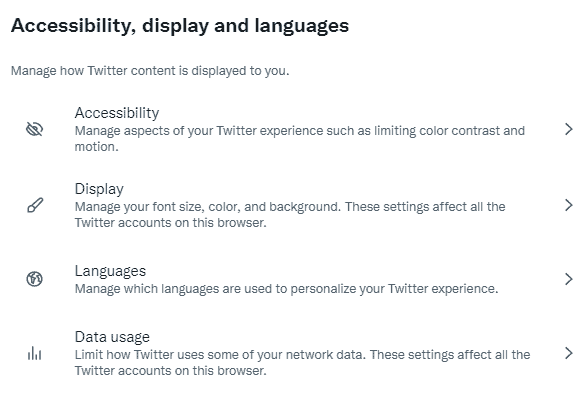 change accessibility display language settings Twitter