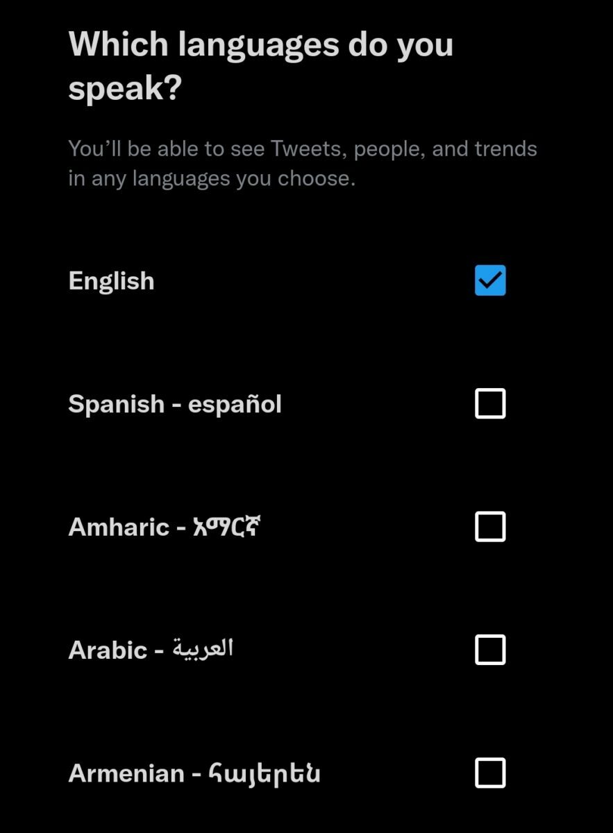 Image showing language options on Twitter.