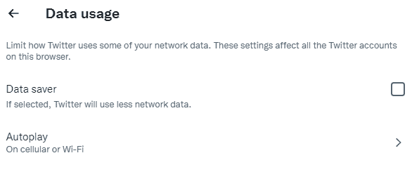 Image showing data usage settings on Twitter.