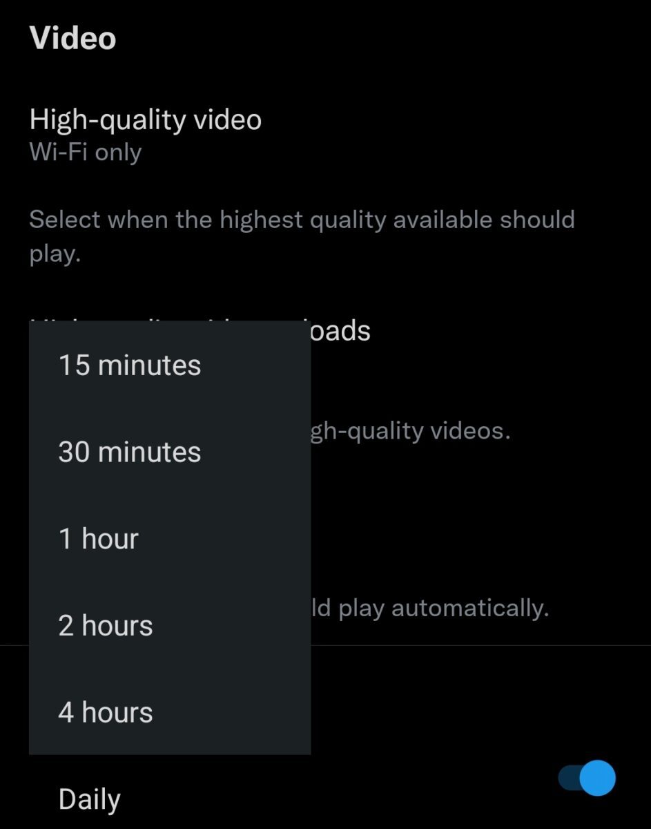 Image showing Video settings on Twitter.