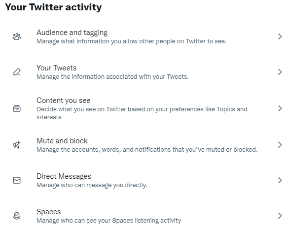 Image showing settings options under Your Twitter Activity.