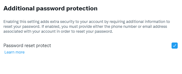 Selecting Password Reset Protection.