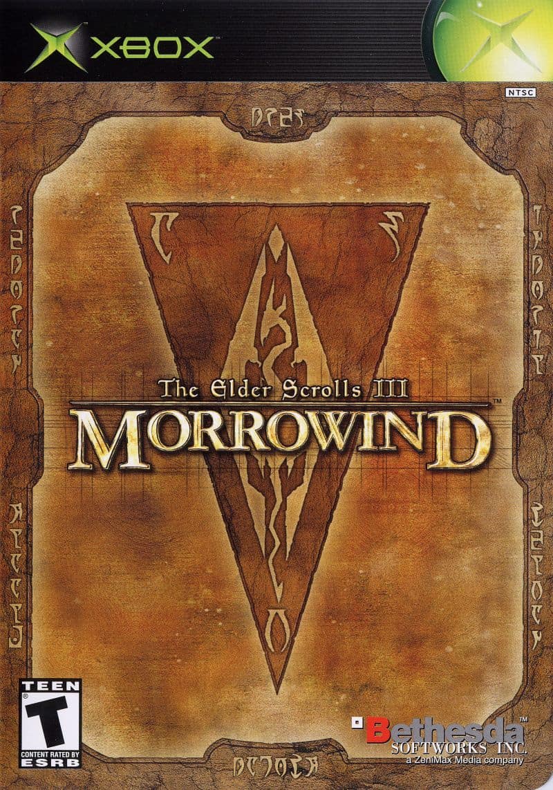 The front cover of The Elder scrolls 3: Morrowind Xbox sandbox games