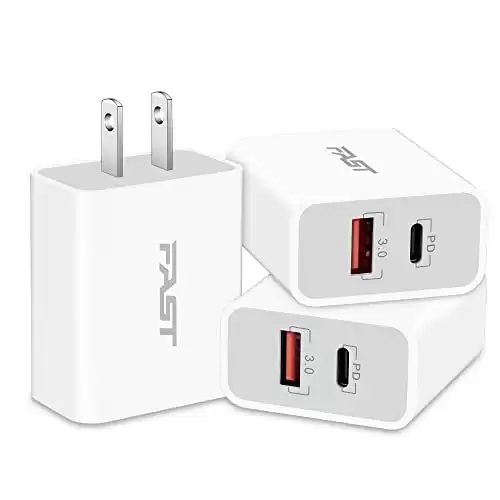 USB C Wall Charger, GLUGRU 3-Pack 20W Type C Fast Charger Block Plug Adapter Dual Port PD + Quick Charger USBC Charging Brick Cube for iPhone 14 13 12 Pro Max Mini 11 SE XS X, Pad, AirPods, Samsung