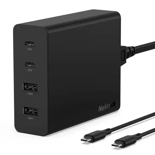 Nekteck 107W (GaN Tech) Type C Fast Charging 4-Port PD Power Adapter with 1 USB C to C Cable