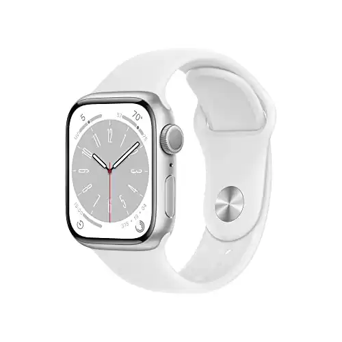 Apple Watch Series 8 [GPS 41mm] Smart Watch w/ Silver Aluminum Case with White Sport Band - M/L. Fitness Tracker, Blood Oxygen & ECG Apps, Always-On Retina Display, Water Resistant