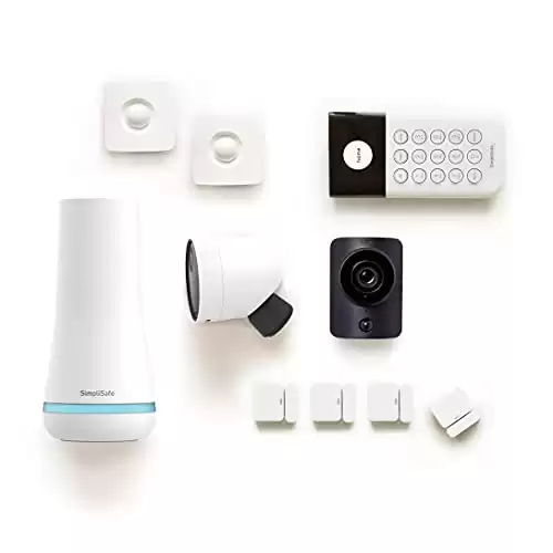 Simplisafe 10 قطعة نظام أمان منزلي لاسلكي مع الكاميرا الخارجية - مراقبة احترافية على مدار الساعة طوال أيام الأسبوع - لا عقد - متوافق مع Alexa و Google Assistant