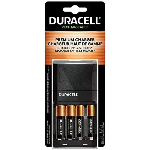 Duracell Ion Speed 4000 Battery Charger for AA and AAA batteries, Includes 2 Pre-Charged AA and 2 AAA Rechargeable Batteries, for Household and Business Devices