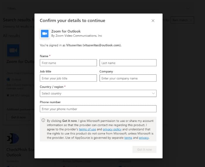add zoom to outlook: Step 3: Input Your Details