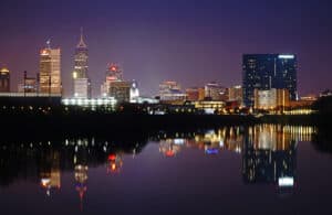 panoramic view of downtown Indianapolist at night