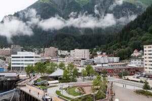 Downtown Juneau with Mount Juneau rising in the background