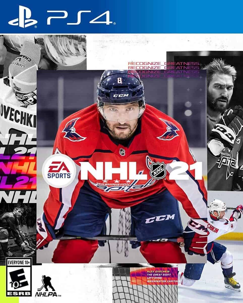 Front cover of the NHL 21 PlayStation sports game