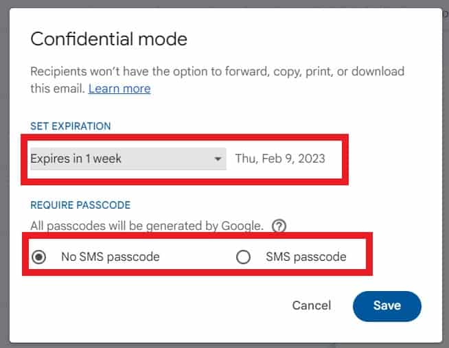 Step 4: Choose a preferred expiration date and passcode